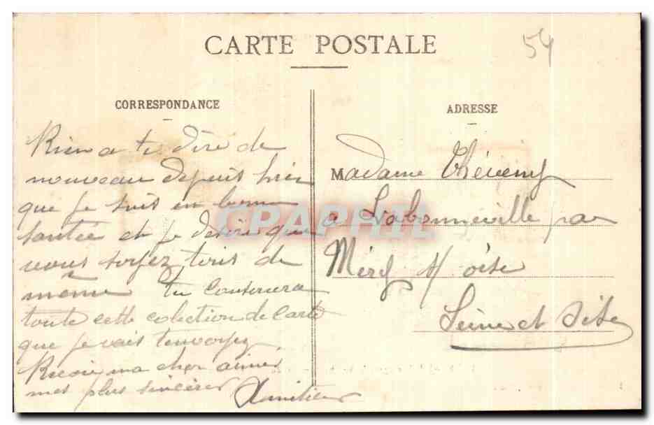 L'Église de Leyr après le bombardement du 26 décembre 1914 — Imprimerie Ch. Buré et Cie, Tours — Verso