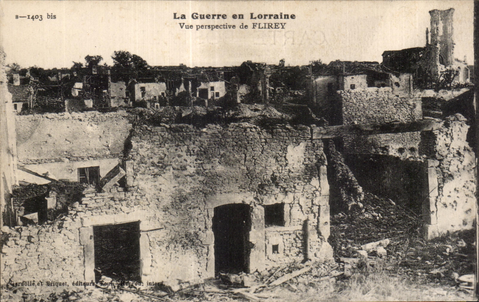 La Guerre en Lorraine — Vue perspective de FLIREY — éditeurs Verdolls et Briquet, Tournon