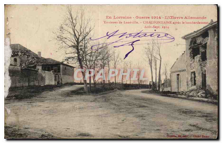 Vintage Postcard In Lorraine Guere The German Work Around Luneville Chaufontaine after the bombing