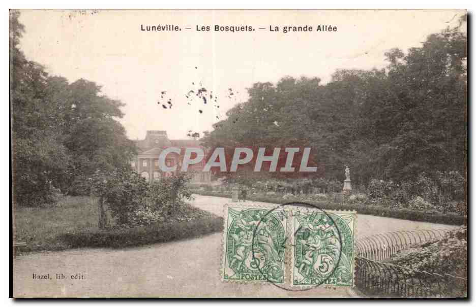 Lunéville — Les Bosquets — La grande Allée — Razel, lib. edit.
