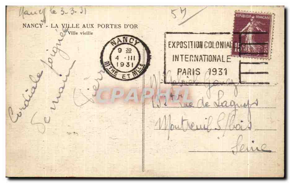 CPA Nancy la ville aux portes d or ville vielle — Verso
