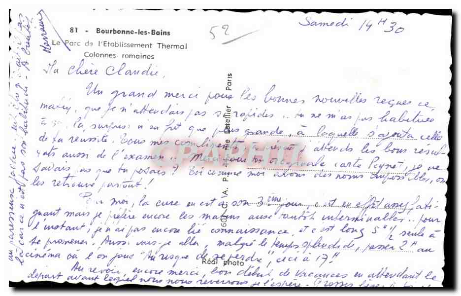 CPA Bourbonne les bains le parc de I Etablissement thermal colonnes romaines — Rückseite