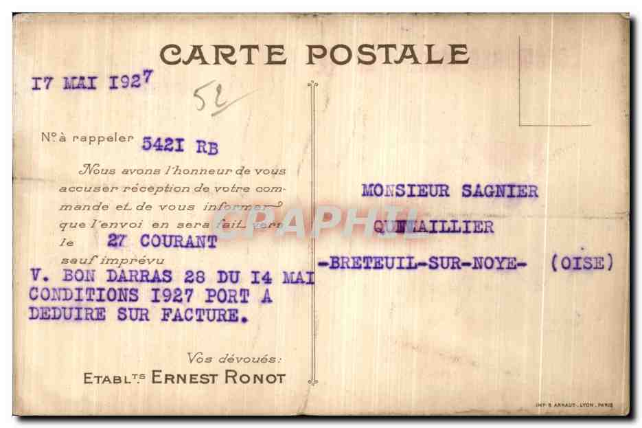 CPA St Dizier Les Etablissements Ernest Ronot — Rückseite