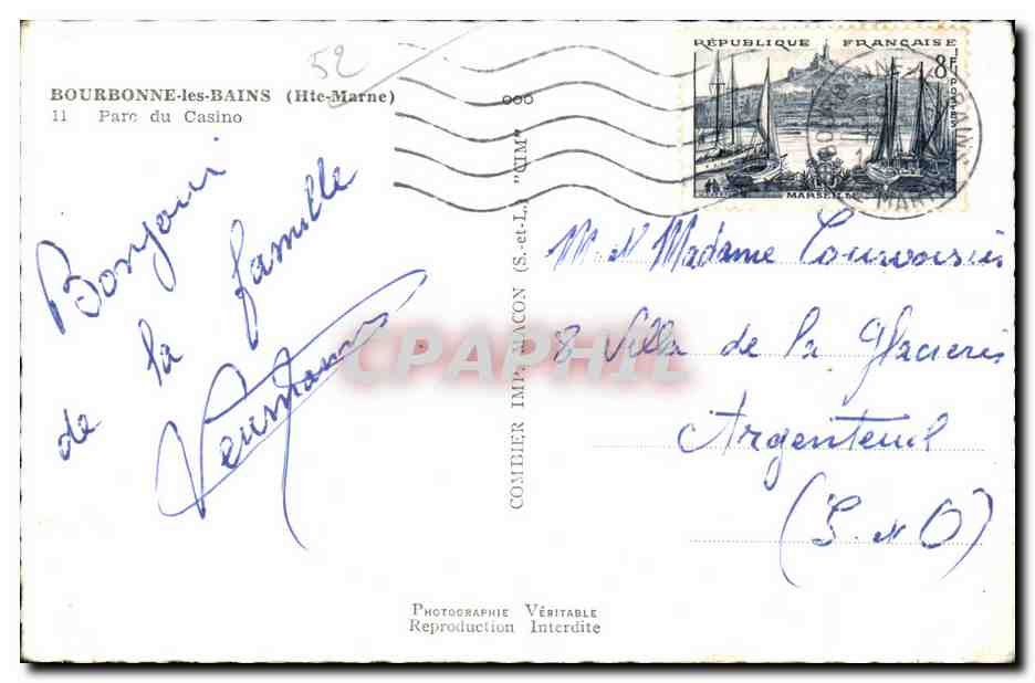 CPA Bourbonne Les Bains (Hte Marne) Pare du Casino — Rückseite