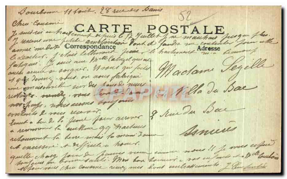 CPA Bourbonne Les Bains Entree des Bains Civils et Grand Hotel Du Parc — Rückseite