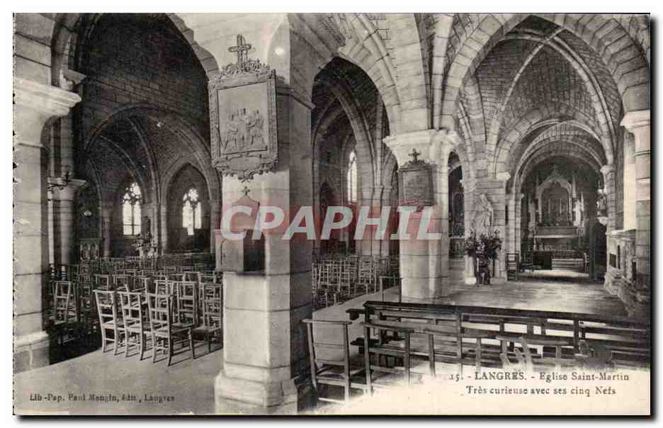 Langres - Église Saint-Martin — très curieuse avec ses cinq nefs — Lib-Pap. Paul Mongin, édit. Langres