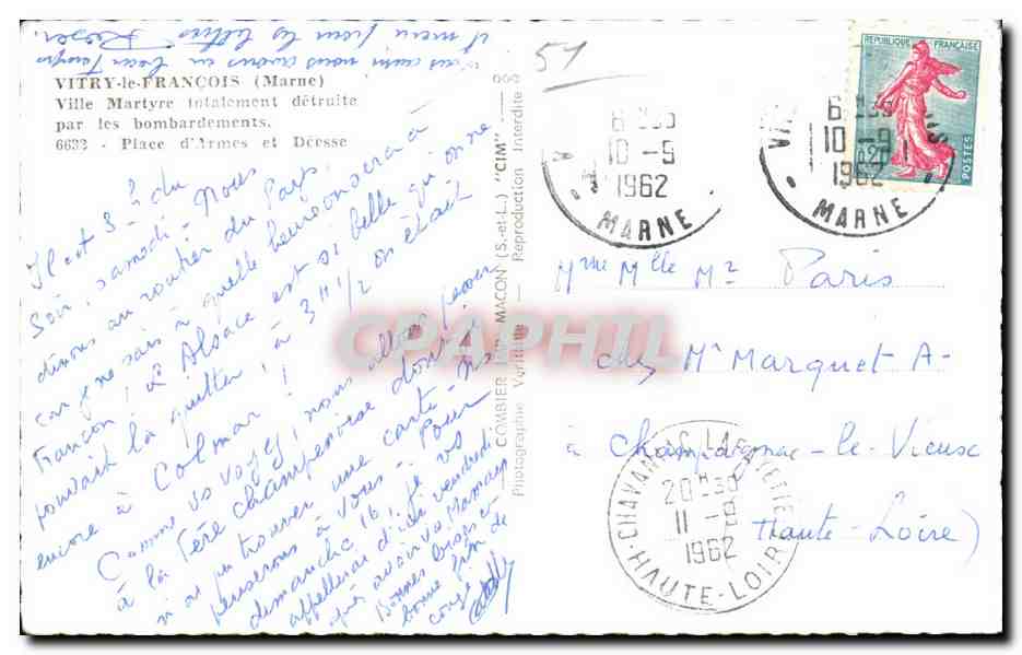 CPSM Vitry le Francois Place d armes et deesse — Verso