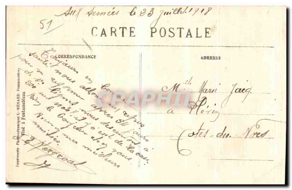 Gourgançon — Maisons près de l'Église brûlées par les Allemands le 8 Septembre 1914 — Éditeur L. Ménaud, Fontainebleau, n° 139 — Back