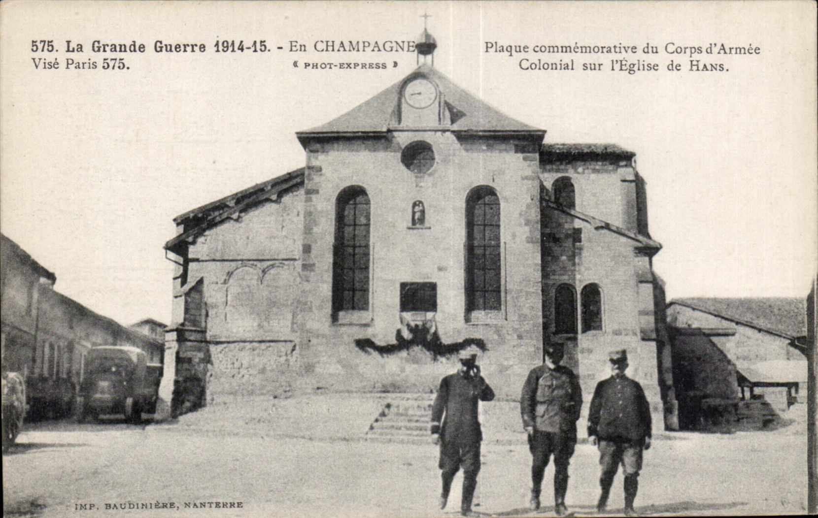 CPA En Champagne Plaque commemorative du corps d armee colonial sur l eglise de Hans 