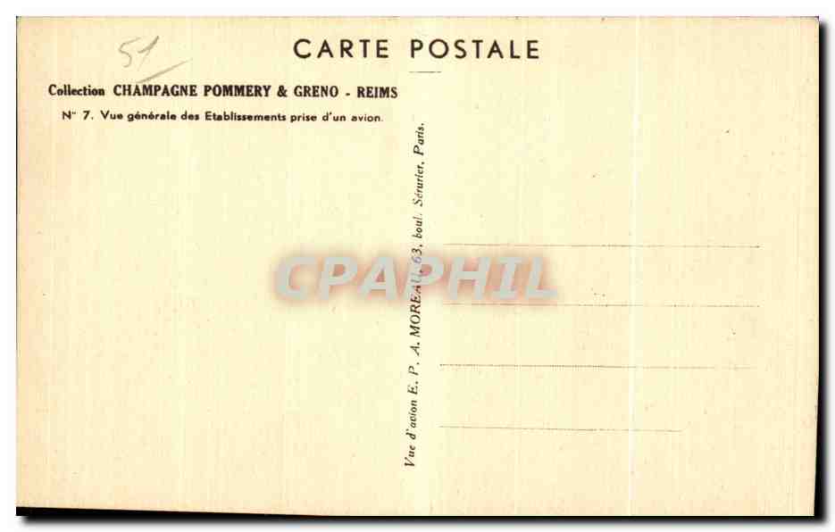 CPA Reims Collection Champagne Pommery   Greno Vue generale des etablissements prise en avion  — Rückseite