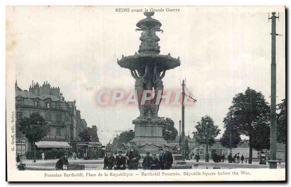 CPA Reims avant la guerre Fontaine Bartholdi Place de la Republique 