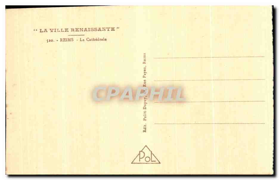 Reims - La Cathédrale — Éditeur Polit Dupuy, Reims, n° 520 — Verso