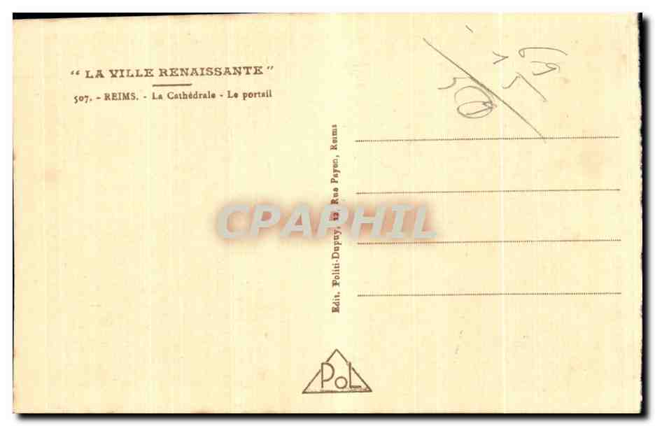Reims - La Cathédrale - Le portail — Série 507, édit. Poli-Dupuy, Reims — Verso