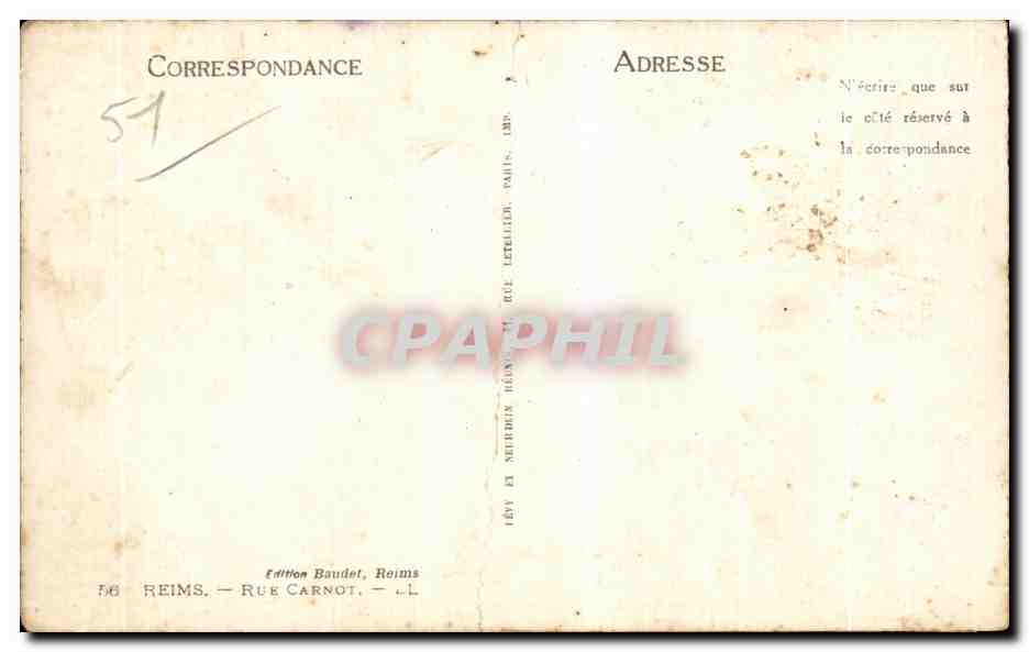 CPA Reims Rue Carnot — Rückseite
