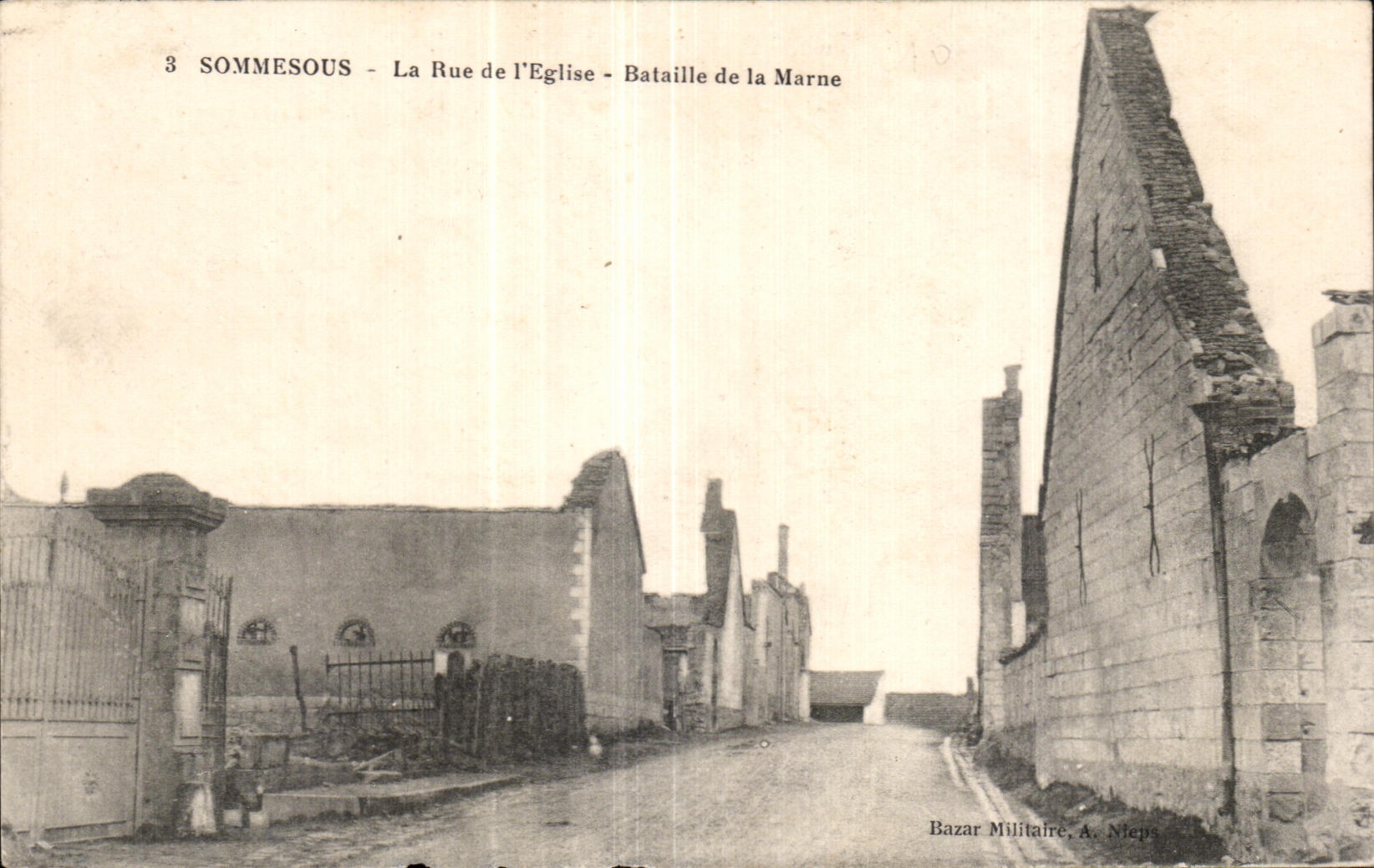 Sommesous - La Rue de l'Église - Bataille de la Marne
