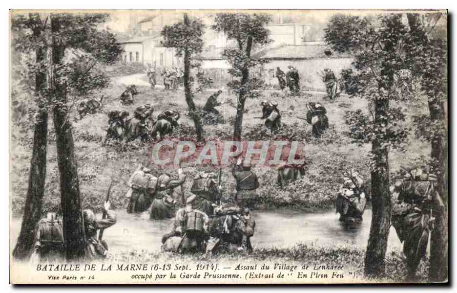 CPA Bataille de la Marne Assaut du village de Lenharee occupe par le garde prusienne 
