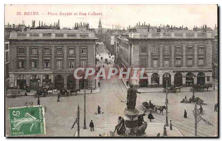 CPA Reims Place Royale et Rue Colbert