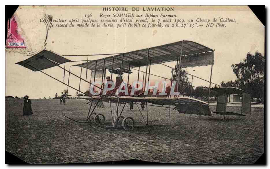 CPA Histoire de l Aviation roger sommer sur biplan farmans aviateur apres quelques semaines d Essai 