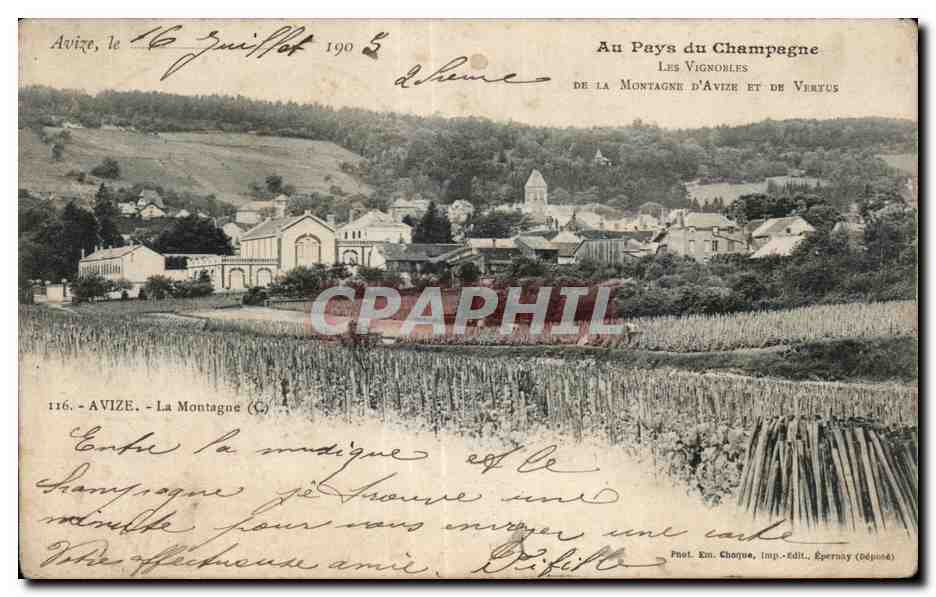 Avize - La Montagne — Au Pays du Champagne, Les Vignobles de la Montagne d'Avize et de Verfus — Éditeur Épernay, n°116