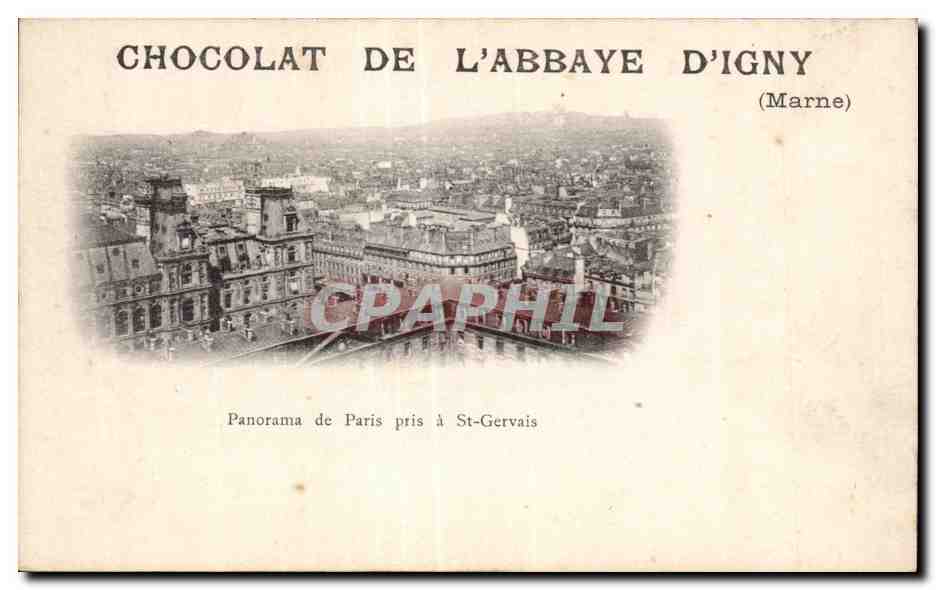 CPA Chocolat de l Abbaye d Igny panorama de Paris pris a st gervais