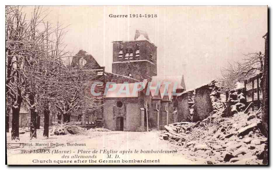 CPA Place de l eglise apres le ie bombardement des allemands 