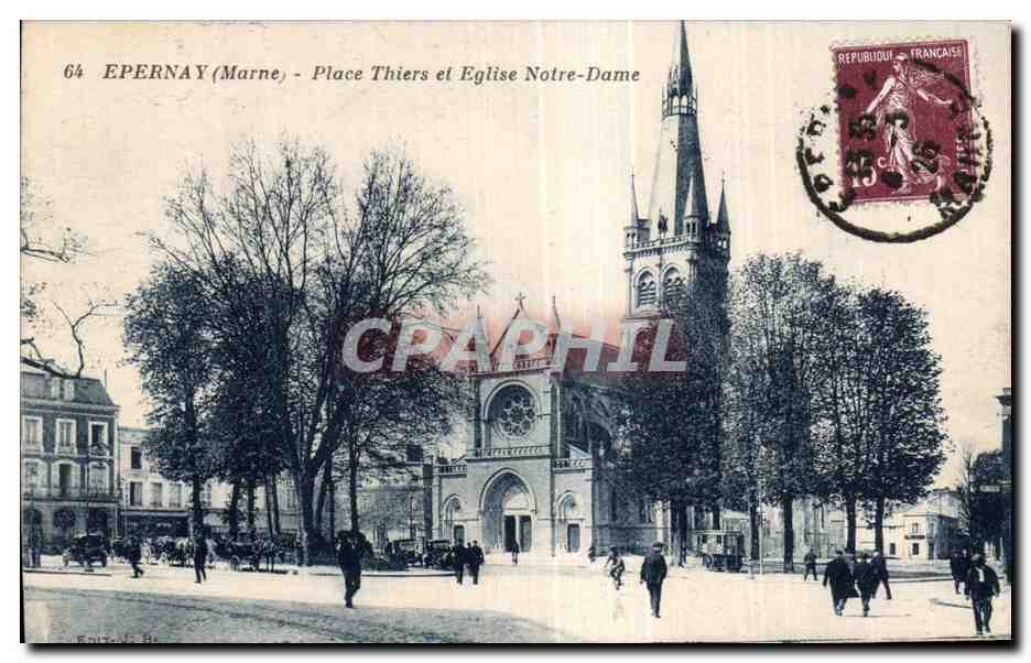 CPA Epernay Marne Place Thiers el Eglise Notre Dame