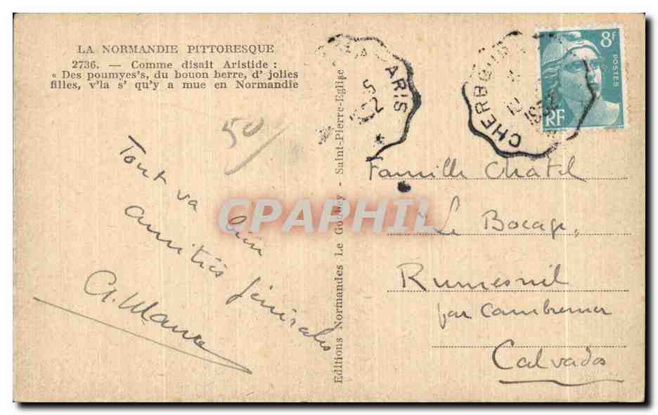 CPA Folklore Normandie Costume — Verso
