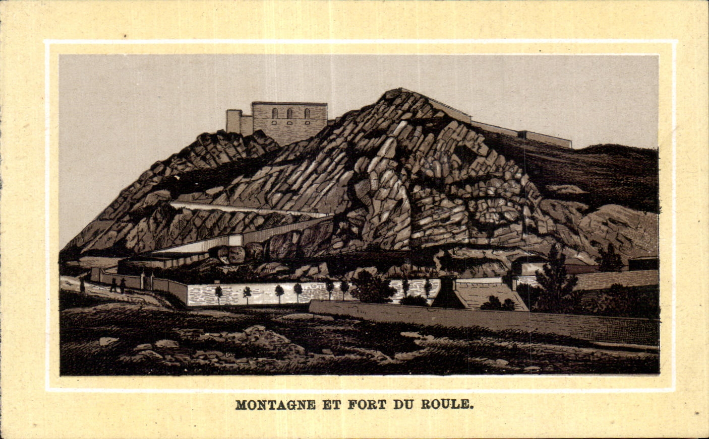 Montagne et Fort du Roule — vue gravée — CPAPHIL