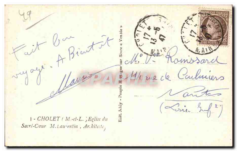 CPSM Cholet Eglise du Sacre coeur  — Rückseite