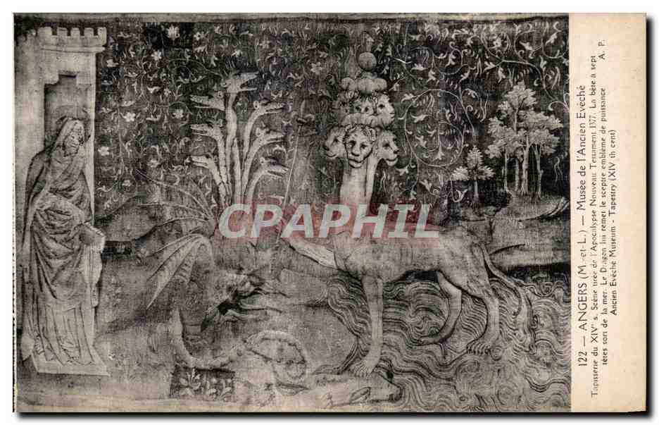CPA Angers Musee de l ancien Eveche tapisserie du xiv seene lires de l Apoclypse nouveau tessament 1377 la bete a tetes