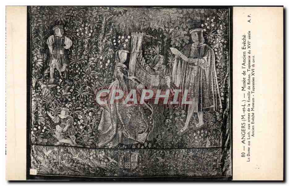 CPA Angers Musee de l Ancien Eveche la dame au luth aux armes de la famille de rohan tapisserie 