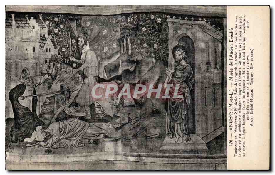 CPA Angers Musee de l Ancien eveche tapisserie de l Apocalypse xiv siecle saint jean regarde le combat des deux temoins