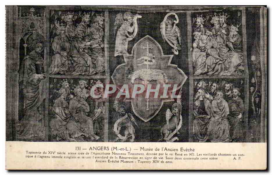 CPA Angers Musee de l Ancien eveche tapisserie du xiv siecle scane tiree de l Apocalypse nouveau testament danne par le