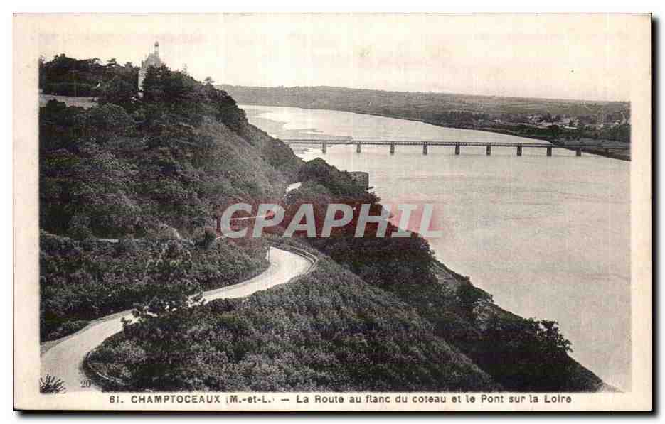 CPA Champtoceaux La route au flanc du coteau et le pont sur la Loire 