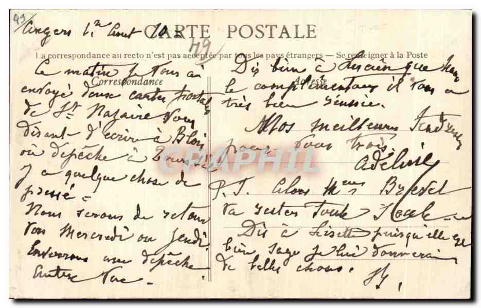 CPA Angers Vue generale sur le pont de la Basse Chaine et le chateau — Rückseite