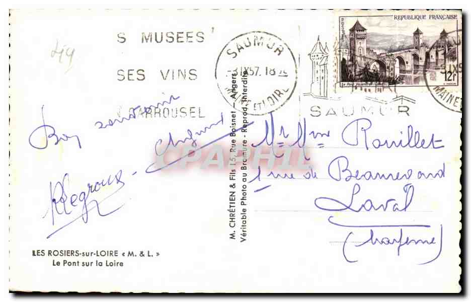 CPSM Les rosiers sur Loire Le pont sur la Loire  — Rückseite