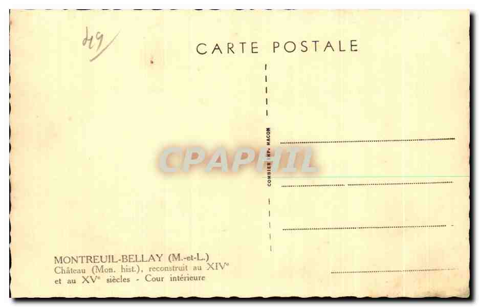 CPA Montreuil Bellay Chateau (Mon hist) reconsruuit au XIV et au XV siecles Cour interieure — Rückseite