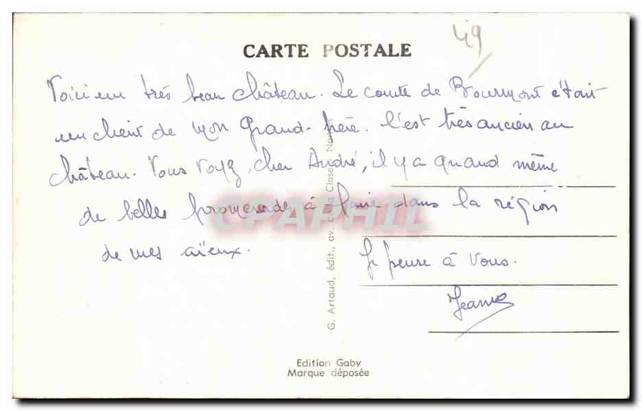 CPA Envrons de Cande Freigne Le Chateau de Bourmont — Rückseite