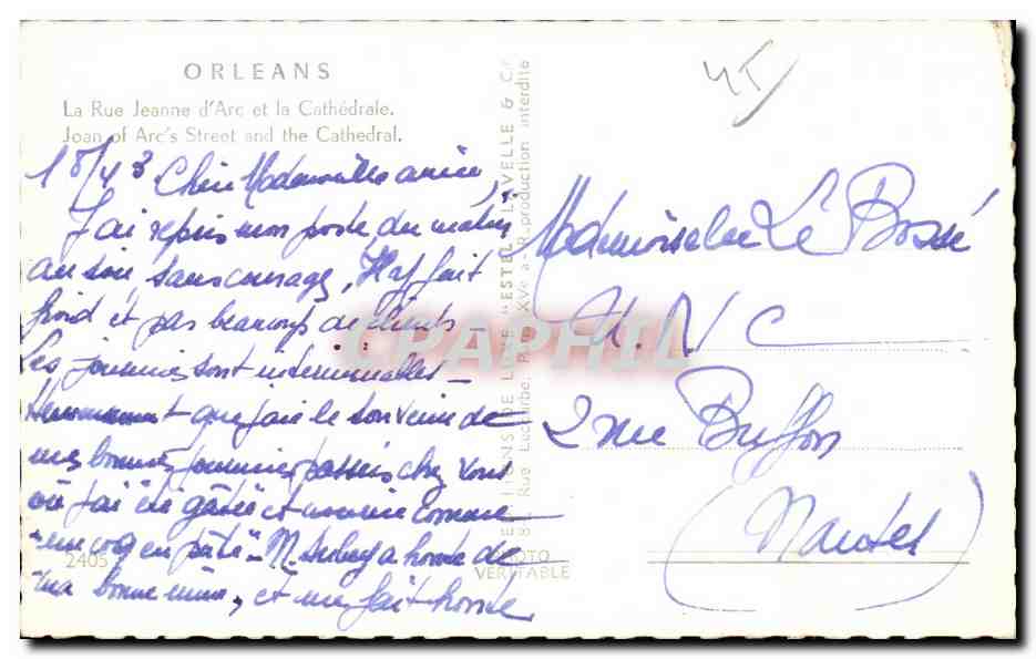 CPA Orleans La Rue Jeanne d Arc et la Cathedrale Joan of Are s Streot and the Cathedral  — Verso