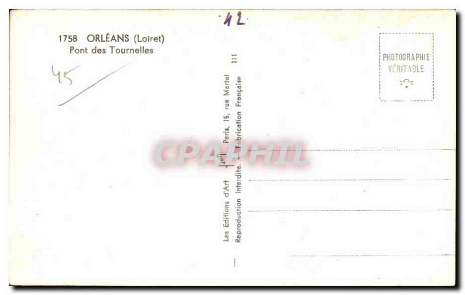 CPA Orleans (Loiret) Pont des Tournelles — Verso