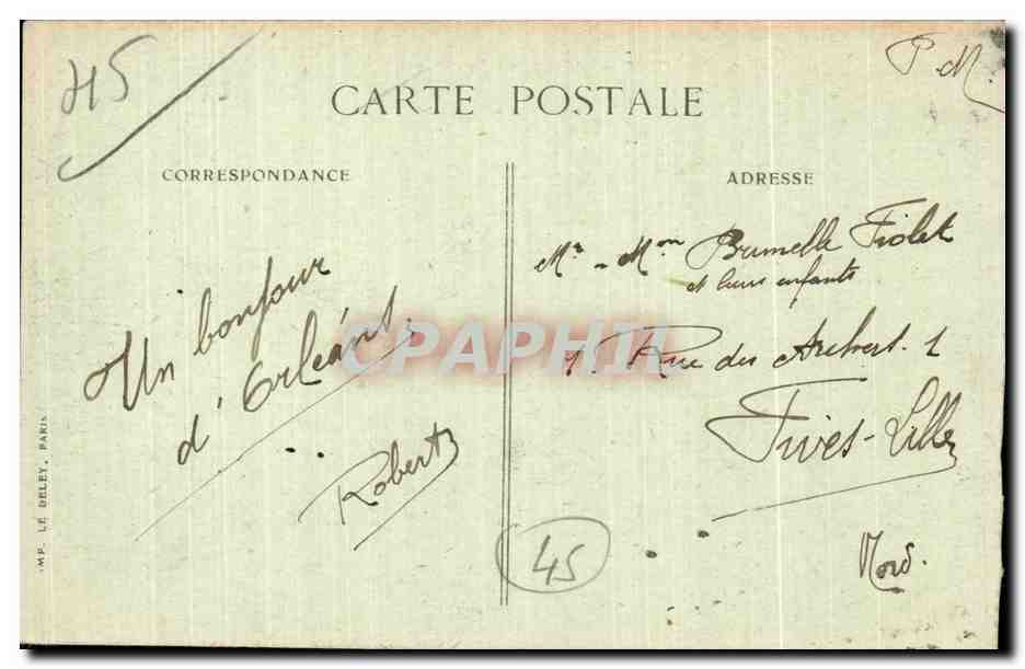 Orléans — L'Entrée du Pont Royal — Éditeur : M.P. Le Deley, Paris, n° 19 — Verso
