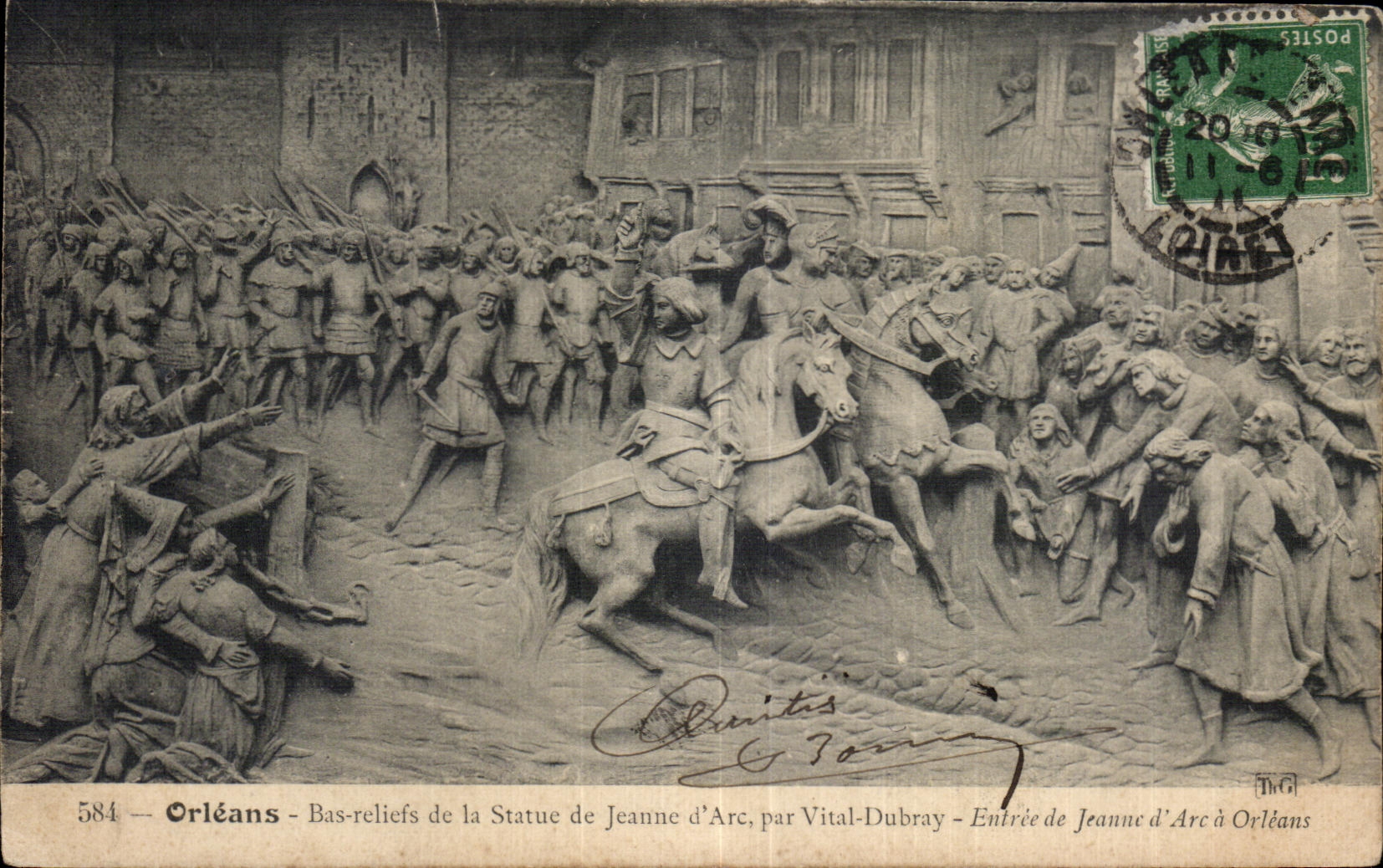 Orléans — Bas-reliefs de la Statue de Jeanne d'Arc, par Vital-Dubray — Entrée de Jeanne d'Arc à Orléans