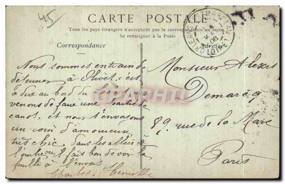Bords du Loiret — Allée de Platanes, près de la Papeterie — ND. Phot. n°167 — Verso