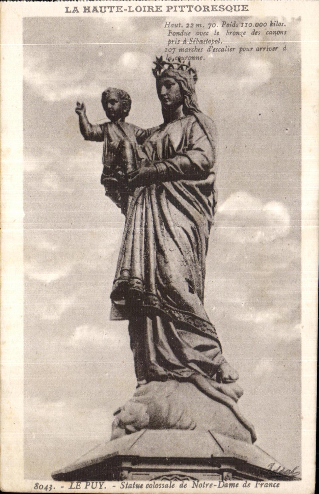 Statue colossale de Notre-Dame de France — Le Puy — série 8043 — Éditions 'Idéal' Vichy