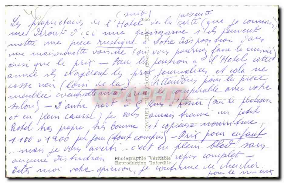 Marcilhac — Hôtel de la Promenade — éditeur non visible — Verso