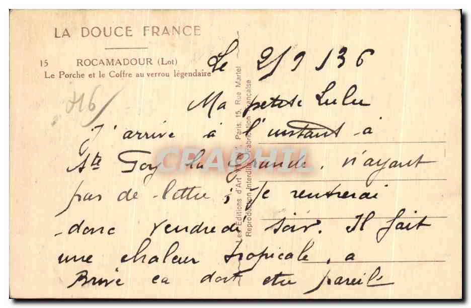 Rocamadour — Le Porche et le Coffre au verrou légendaire — La Douce France, n°15 — Reverso