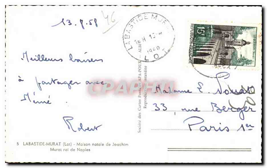 Maison natale de Joachim Murat — Labastide-Murat (Lot) — éditée par APA — Rückseite