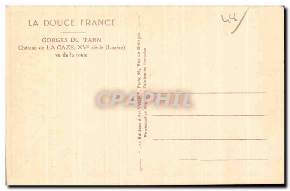 Château de LA CAZE — XVᵉ siècle (Lozère) — Les Éditions d'Art YVON, Paris — Verso