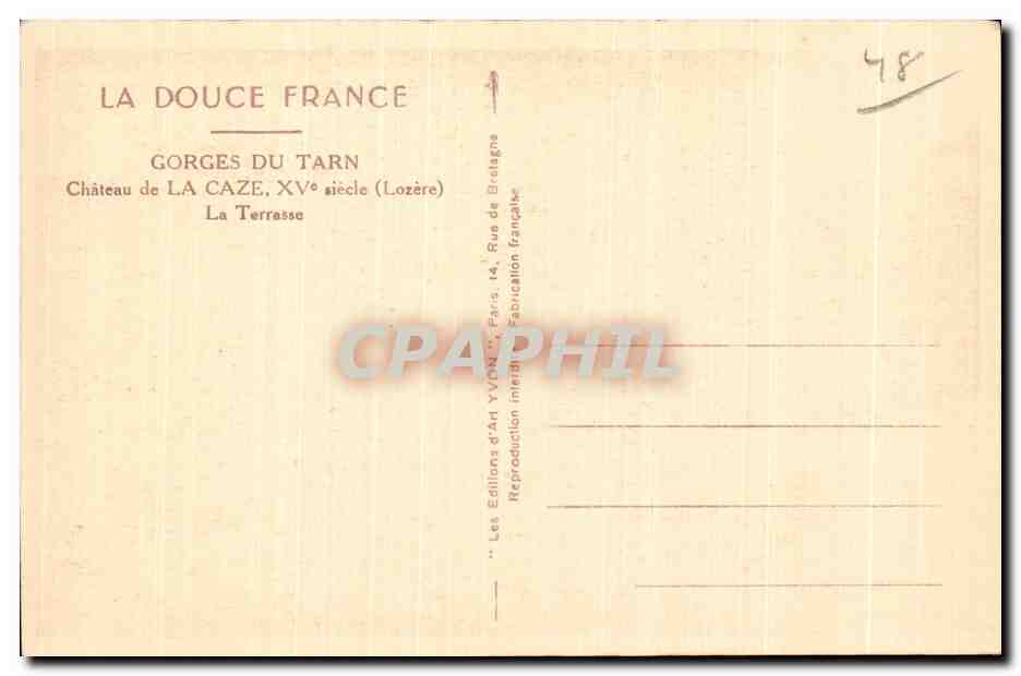 Château de La Caze — Gorges du Tarn — Éditions d'Art Yvon, France — Verso