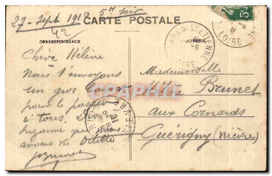 CPA St Etienne Place Marengo La Prefecture — Rückseite